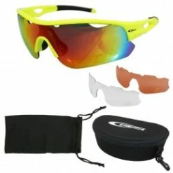 Marque Lunettes Velo Adulte Ges Buzz Jaune Fluo (Livrees Avec 3 Jeux De Verres Fumes, Transparents Et Eclairants)