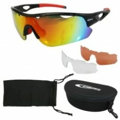 Marque Lunettes Velo Adulte Ges Buzz Noir-Rouge (Livrees Avec 3 Jeux De Verres Fumes, Transparents Et Eclairants)