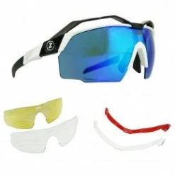 Marque Lunettes Velo Lazer Vento Monture Blanche-Noire Avec 3 Verres Interchangeables Spoiler Interchangeables
