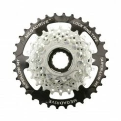 Marque Roue Libre 7 Vitesses Sunrace 13-34 Megadrive Argent En Boite (Compatible Megarange)